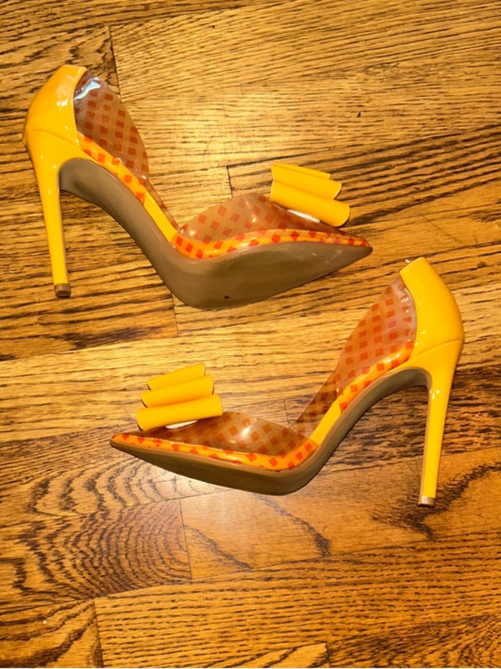 Betsey Johnson Yellow Patent Pointed-Toe Bow Pumps - Picture 7 of 8